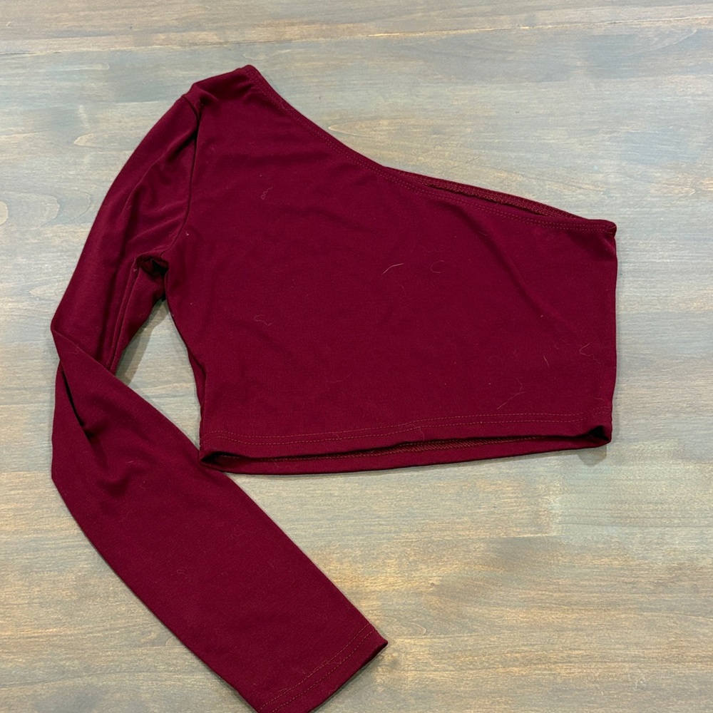 One-Shoulder Burgundy Crop Top